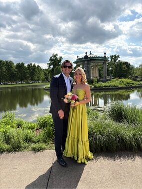 Mac Duggal Gown 68486 Women’s Green Ruched Tiered Criss-Cross Spaghetti Strap
